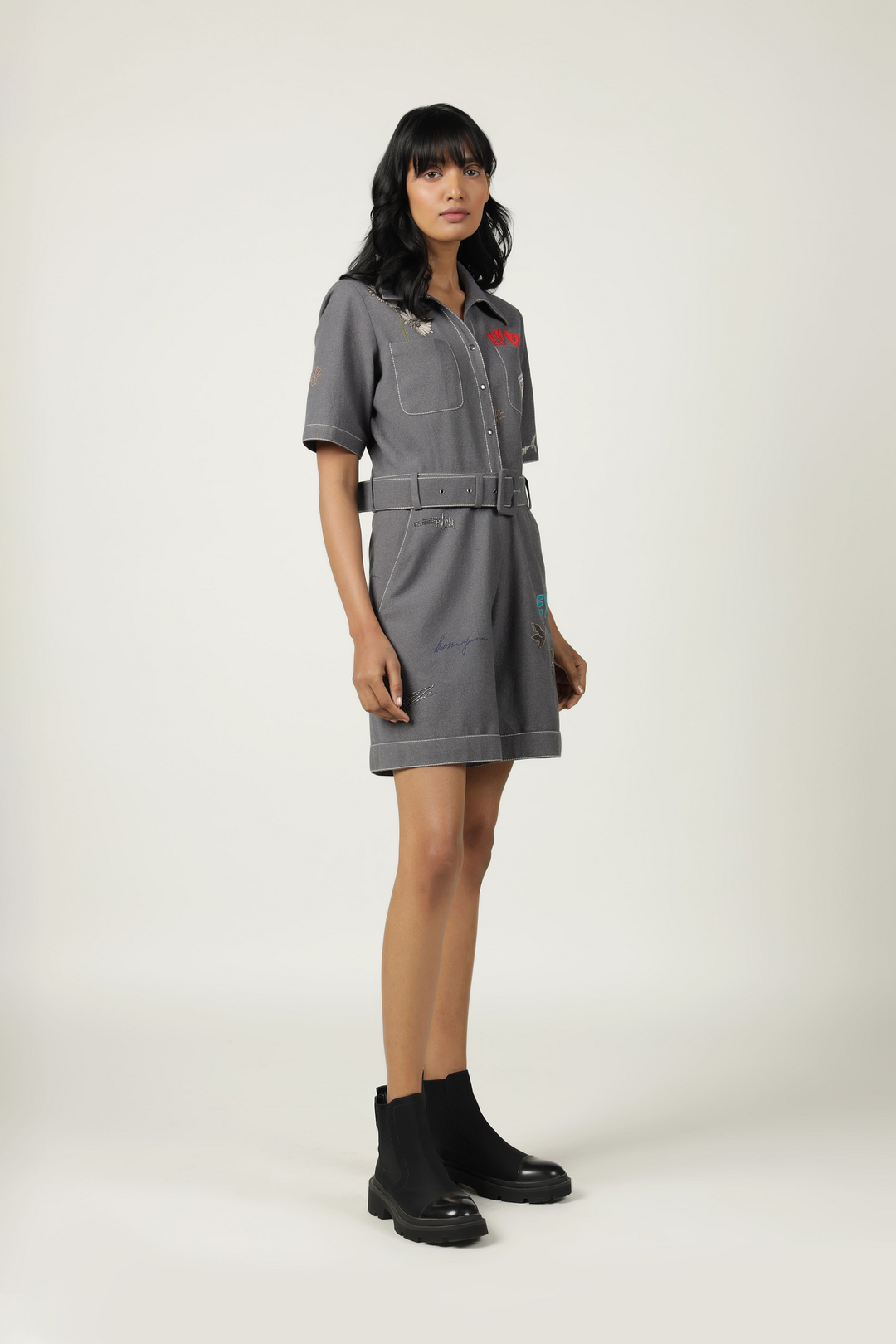 Funky Motifs Playsuit With Attatch Buckle Belt