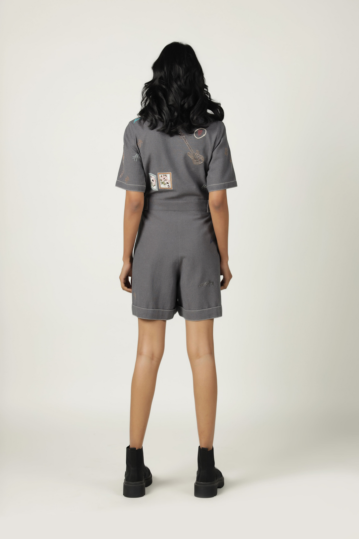 Funky Motifs Playsuit With Attatch Buckle Belt