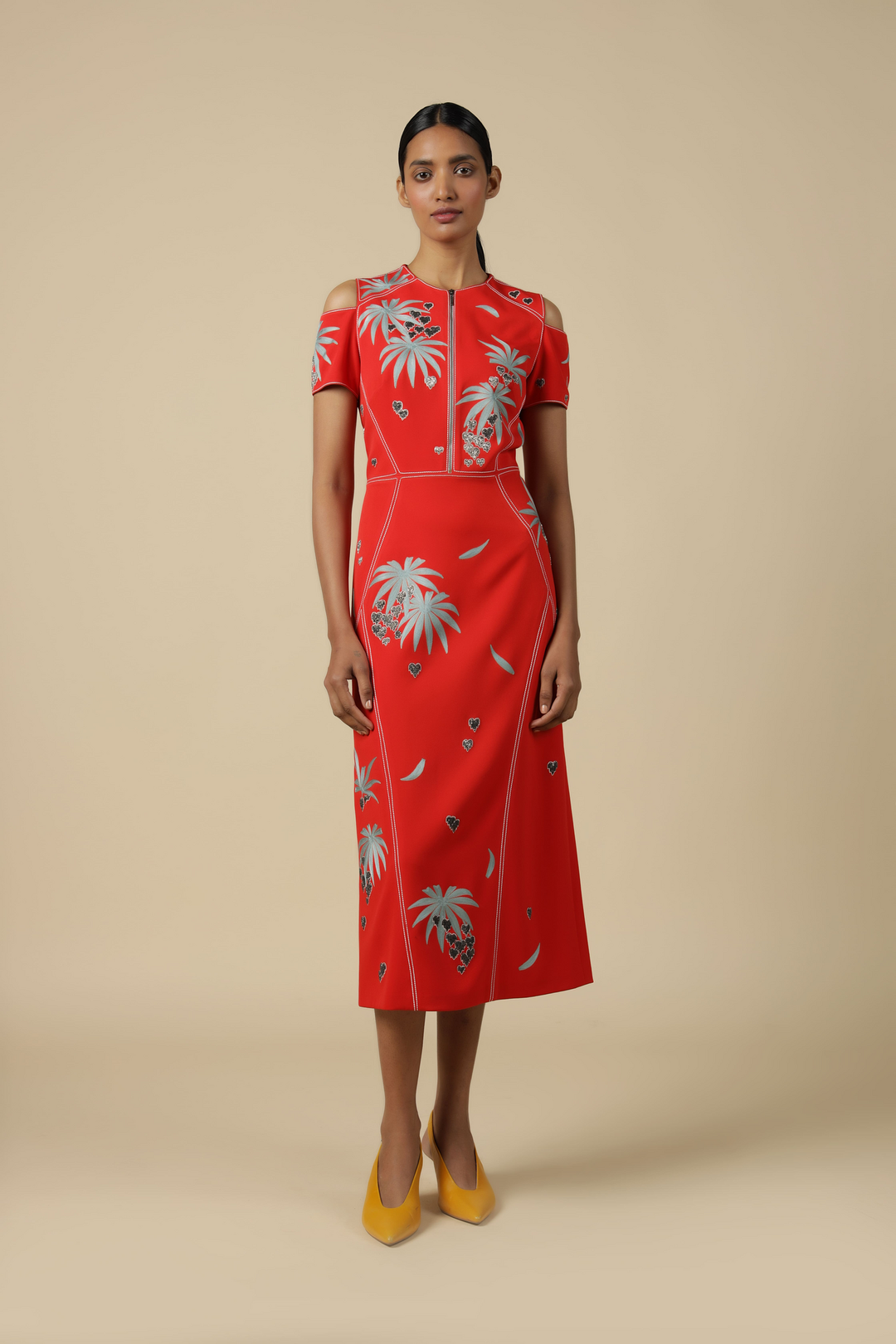 Leaf And Fruit Cold Shoulder Dress