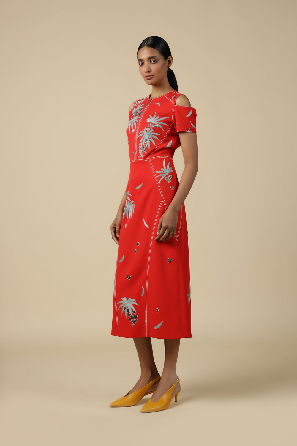 Leaf And Fruit Cold Shoulder Dress