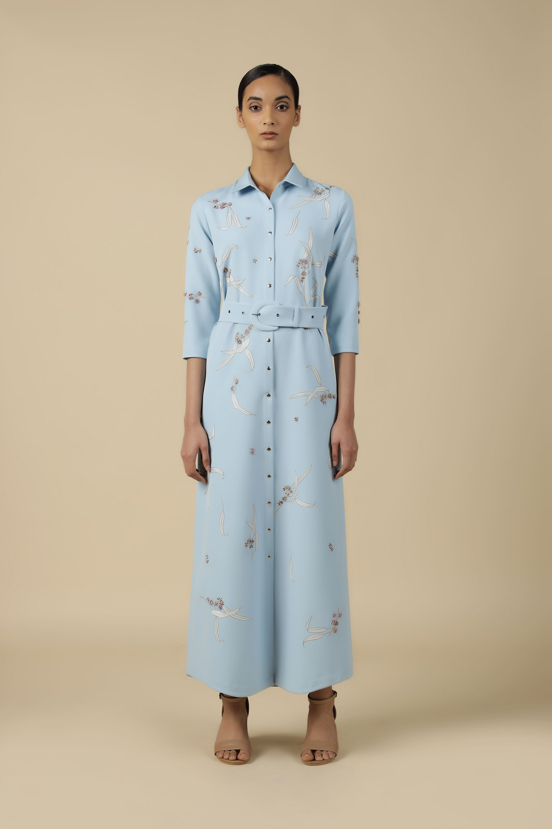 Eucalyptus Long Shirt Dress With Buckle Belt