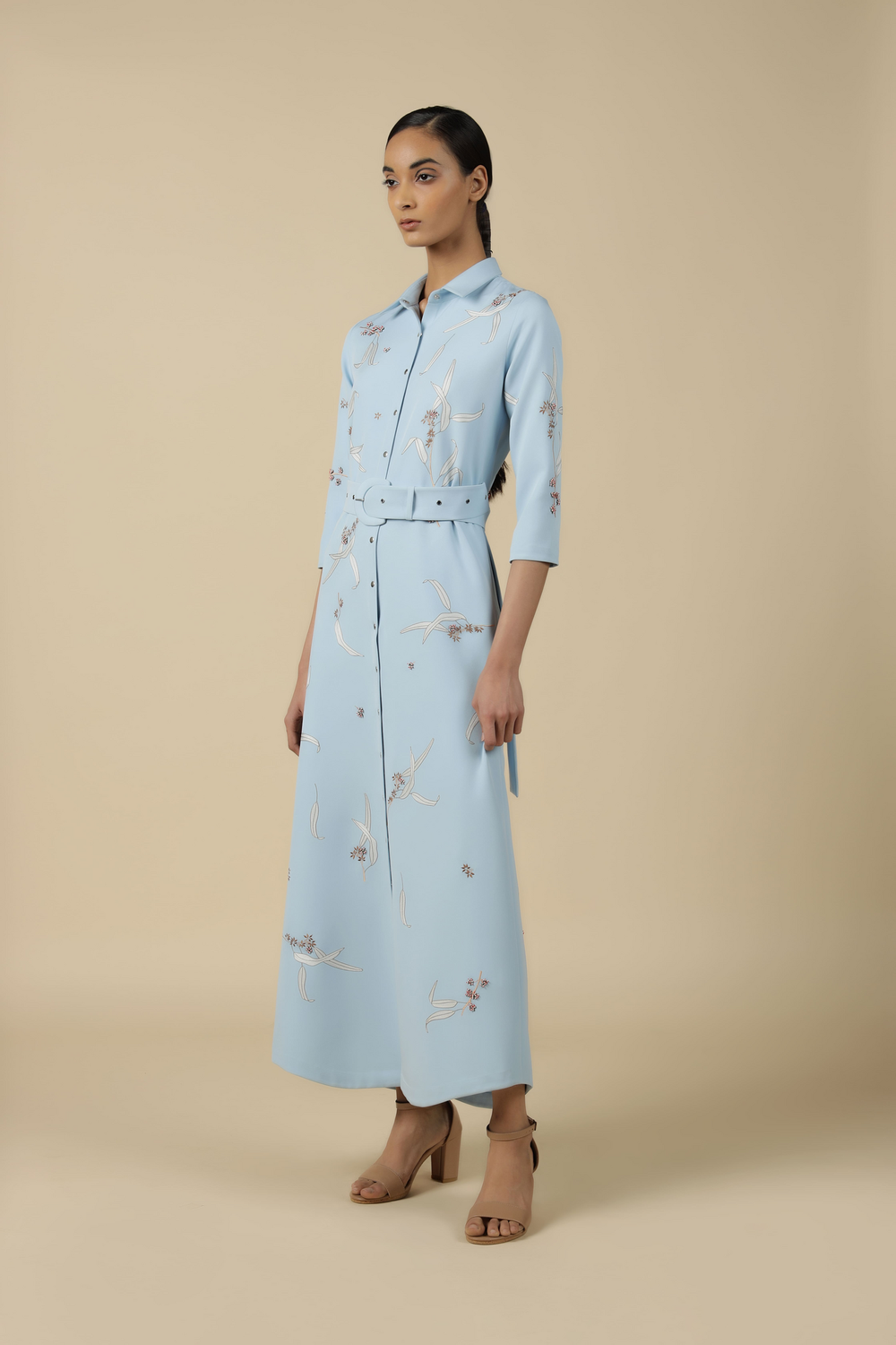 Eucalyptus Long Shirt Dress With Buckle Belt