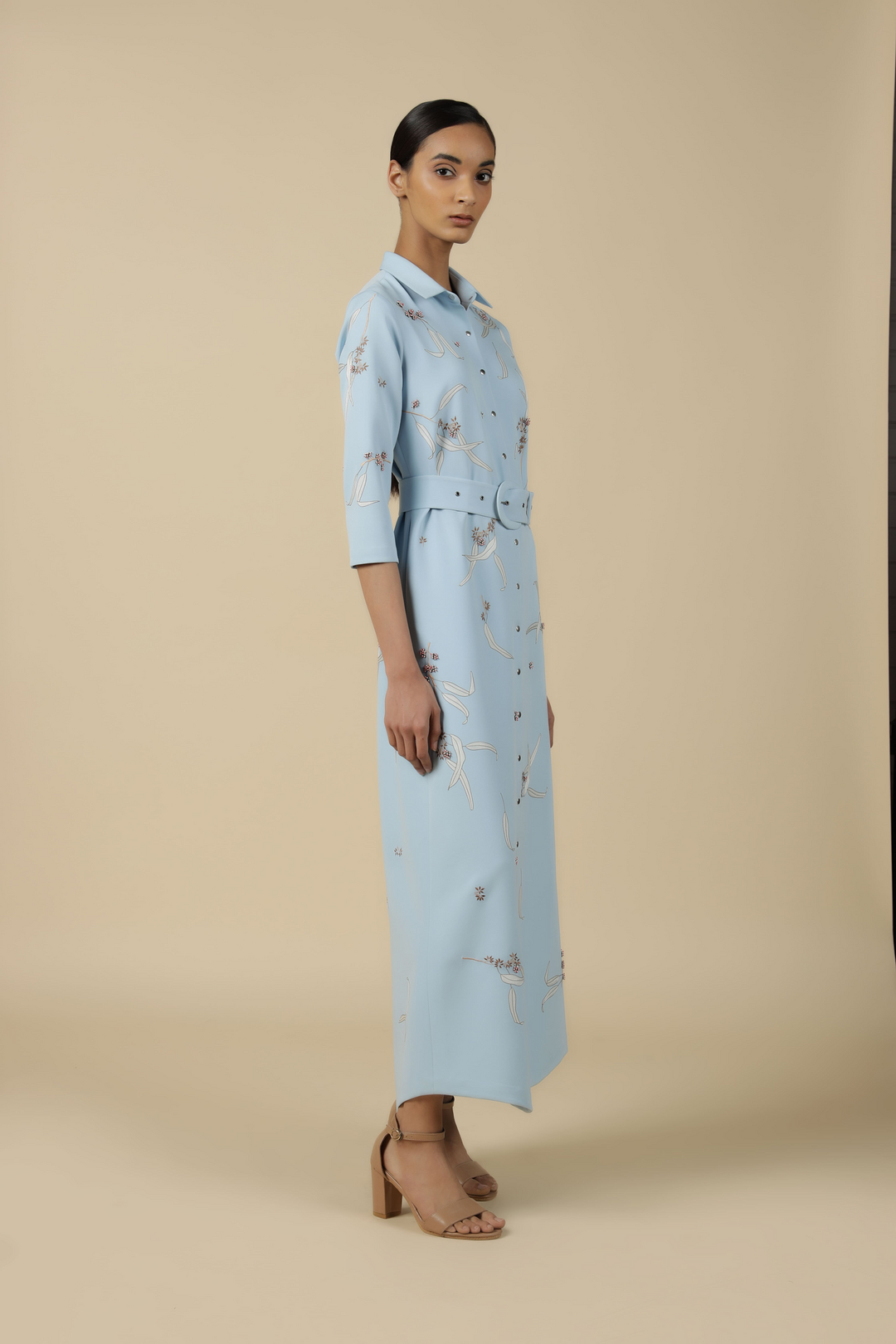 Eucalyptus Long Shirt Dress With Buckle Belt