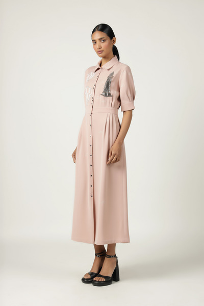 Lighthouse, Airballoons And Clouds Side Pleated Shirt Dress