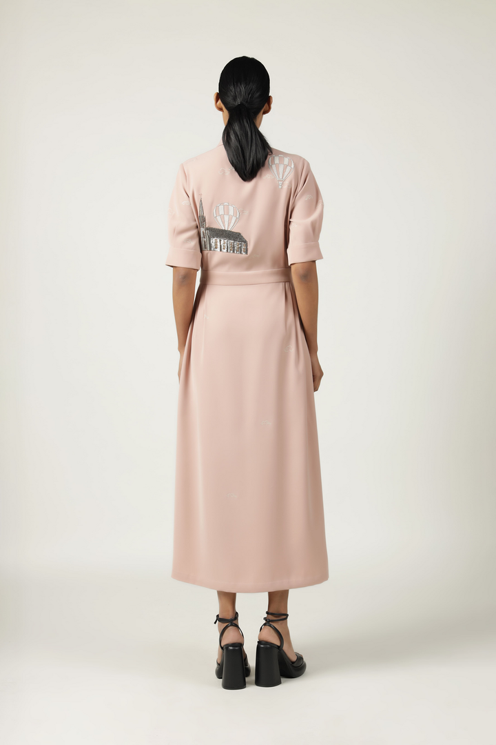 Lighthouse, Airballoons And Clouds Side Pleated Shirt Dress