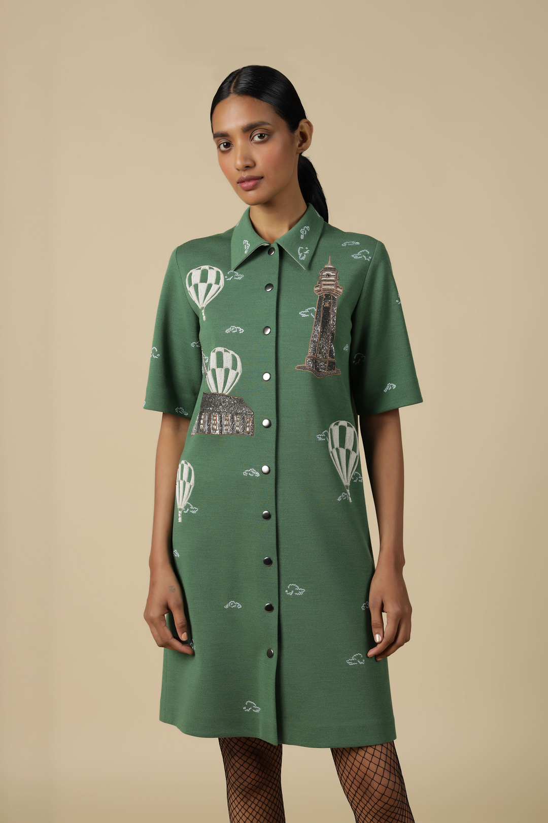 Lighthouse, Airballoons And Clouds Shift Dress