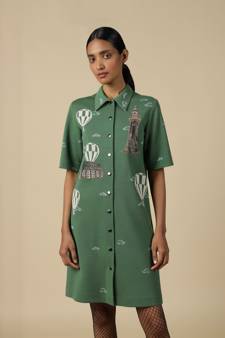Lighthouse, Airballoons And Clouds Shift Dress