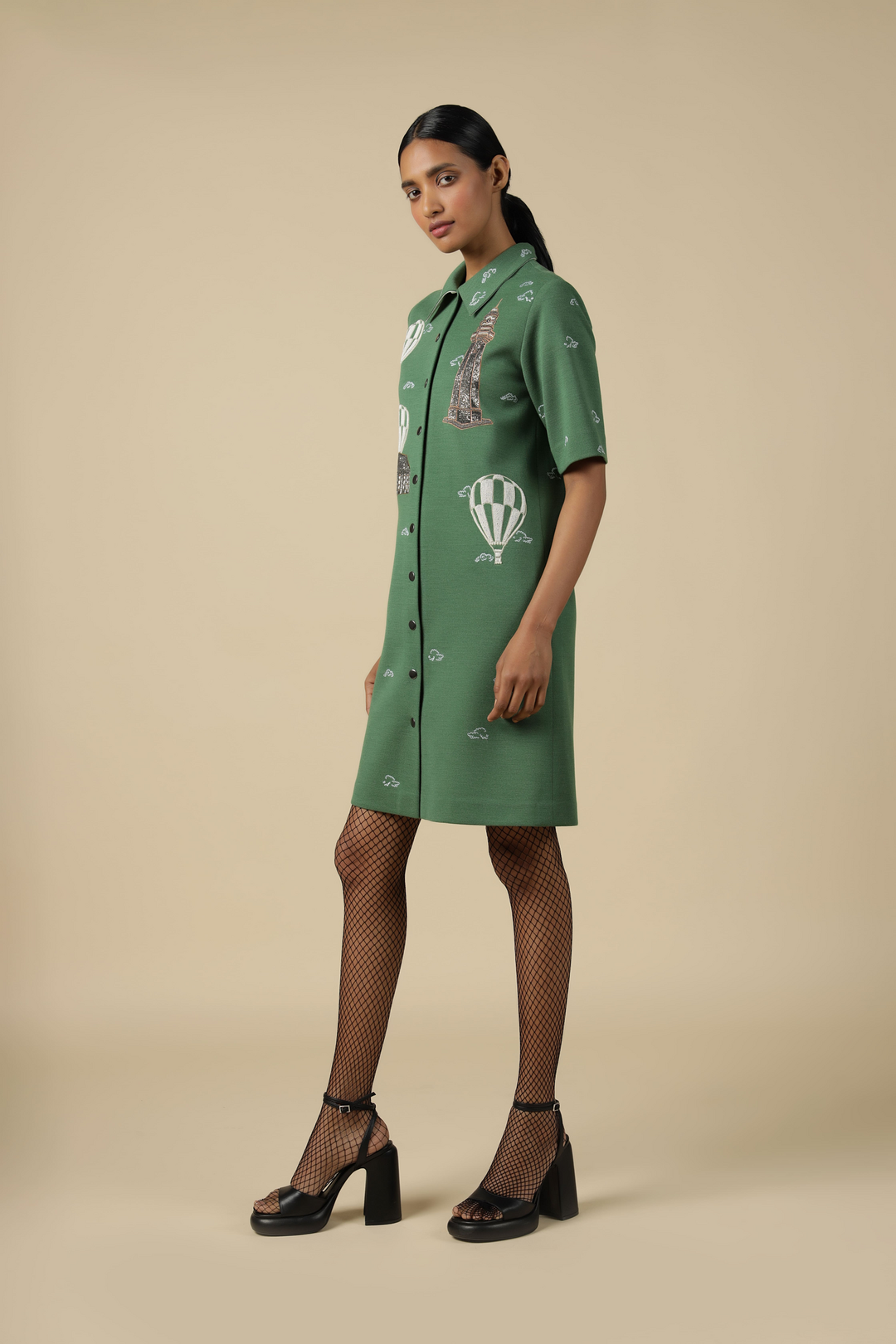 Lighthouse, Airballoons And Clouds Shift Dress