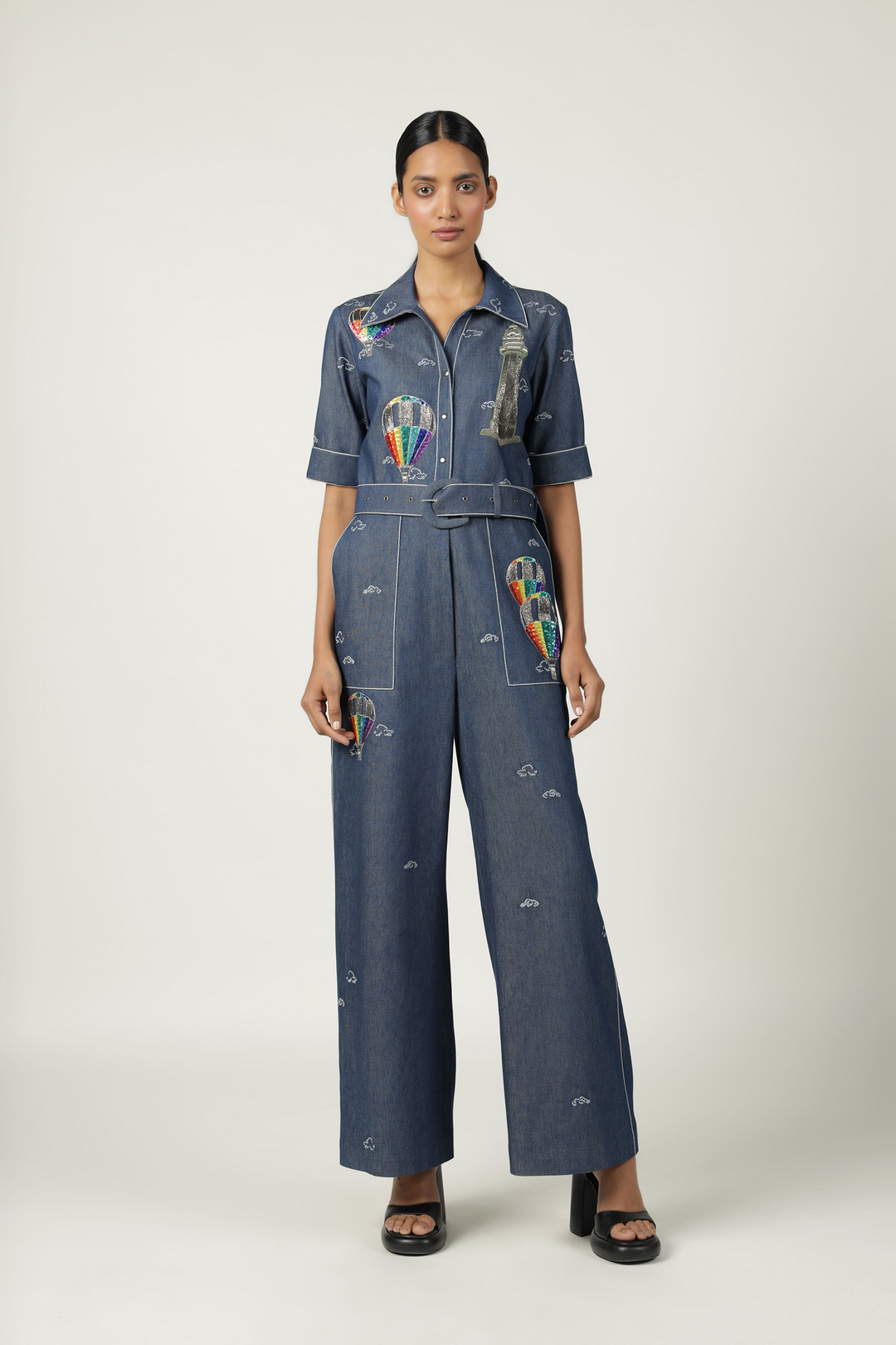 Colourful Air Balloons Jumpsuit With Buckle Belt