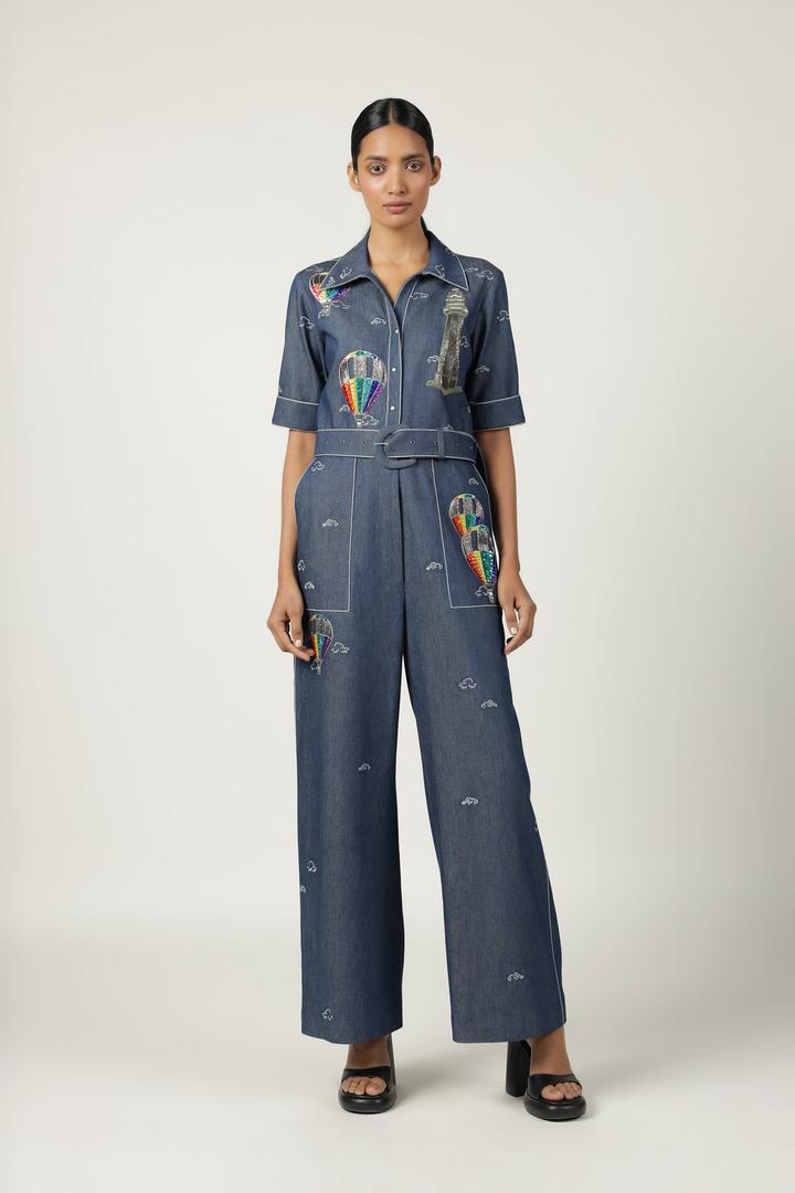 Colourful Air Balloons Jumpsuit With Buckle Belt