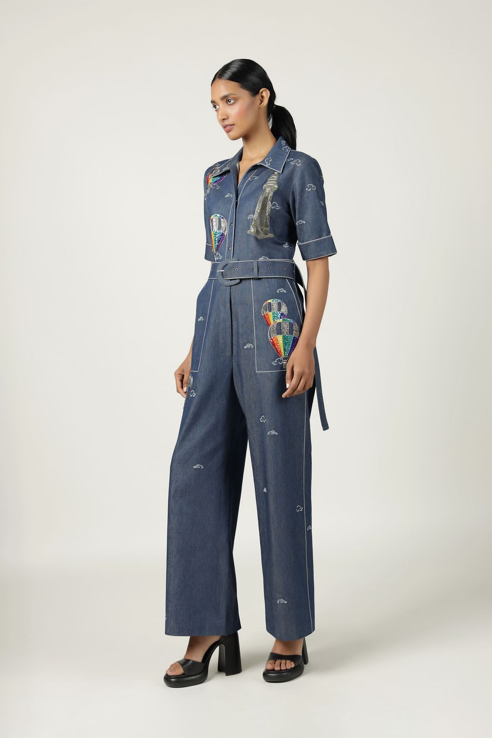 Colourful Air Balloons Jumpsuit With Buckle Belt