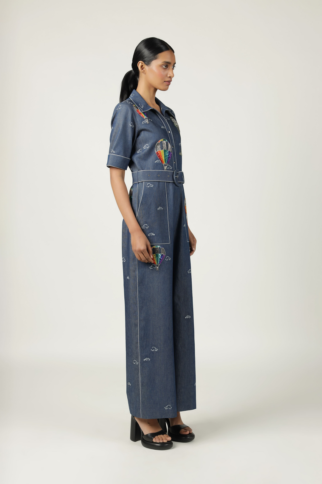 Colourful Air Balloons Jumpsuit With Buckle Belt