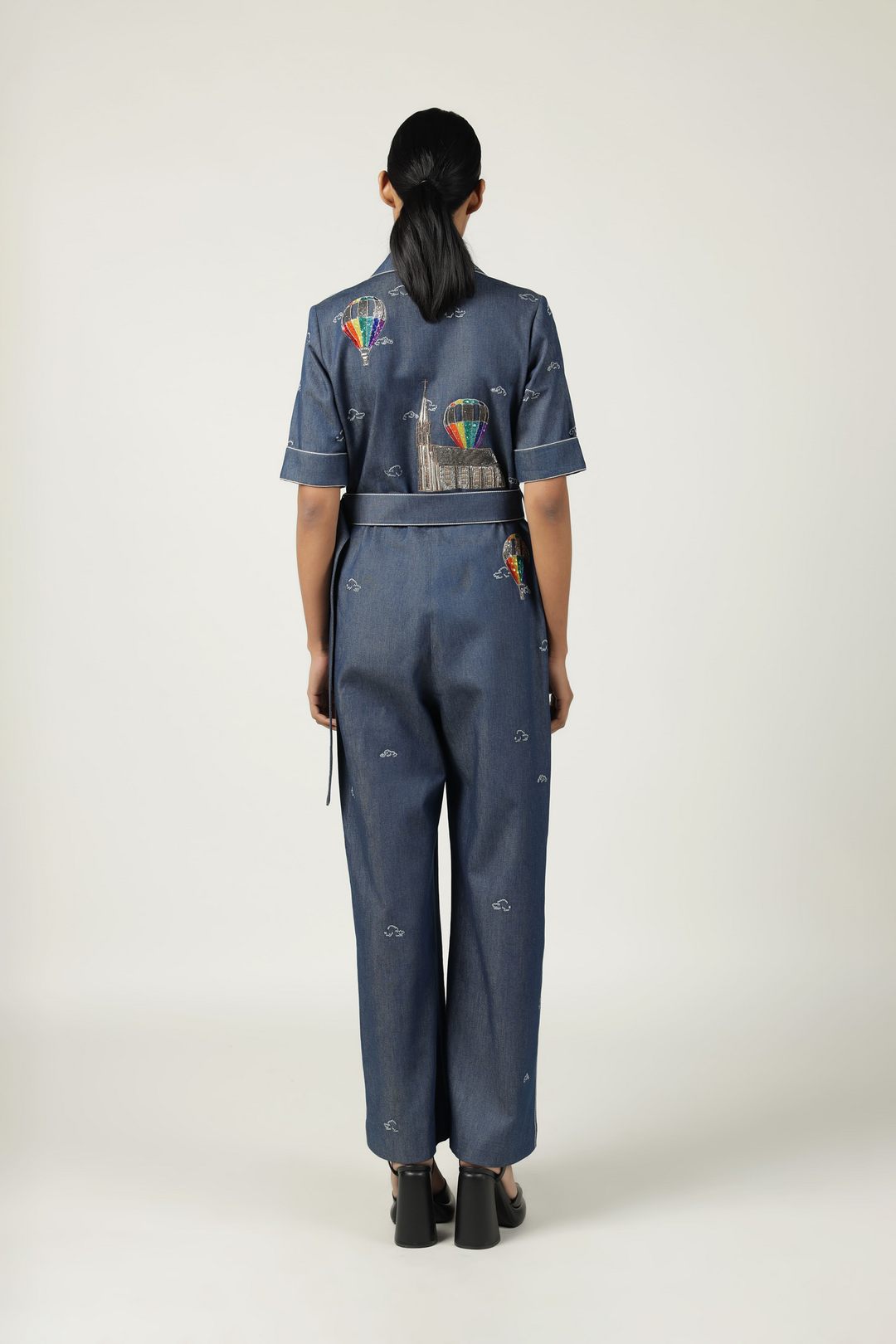 Colourful Air Balloons Jumpsuit With Buckle Belt