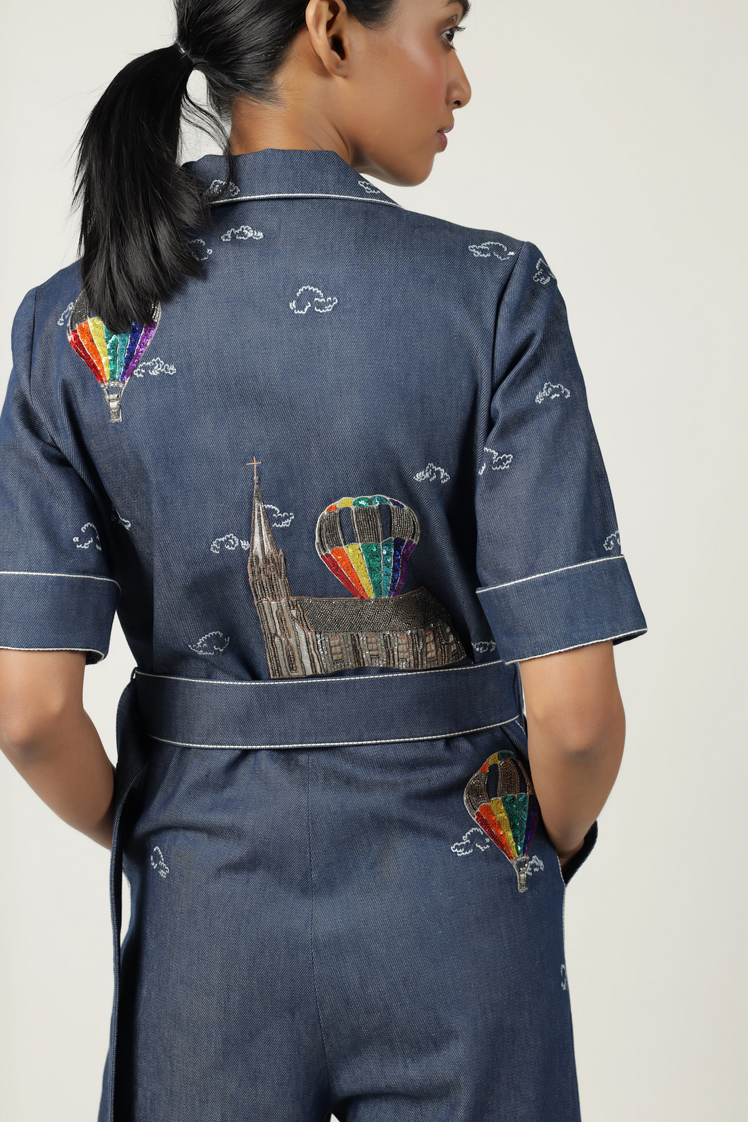 Colourful Air Balloons Jumpsuit With Buckle Belt