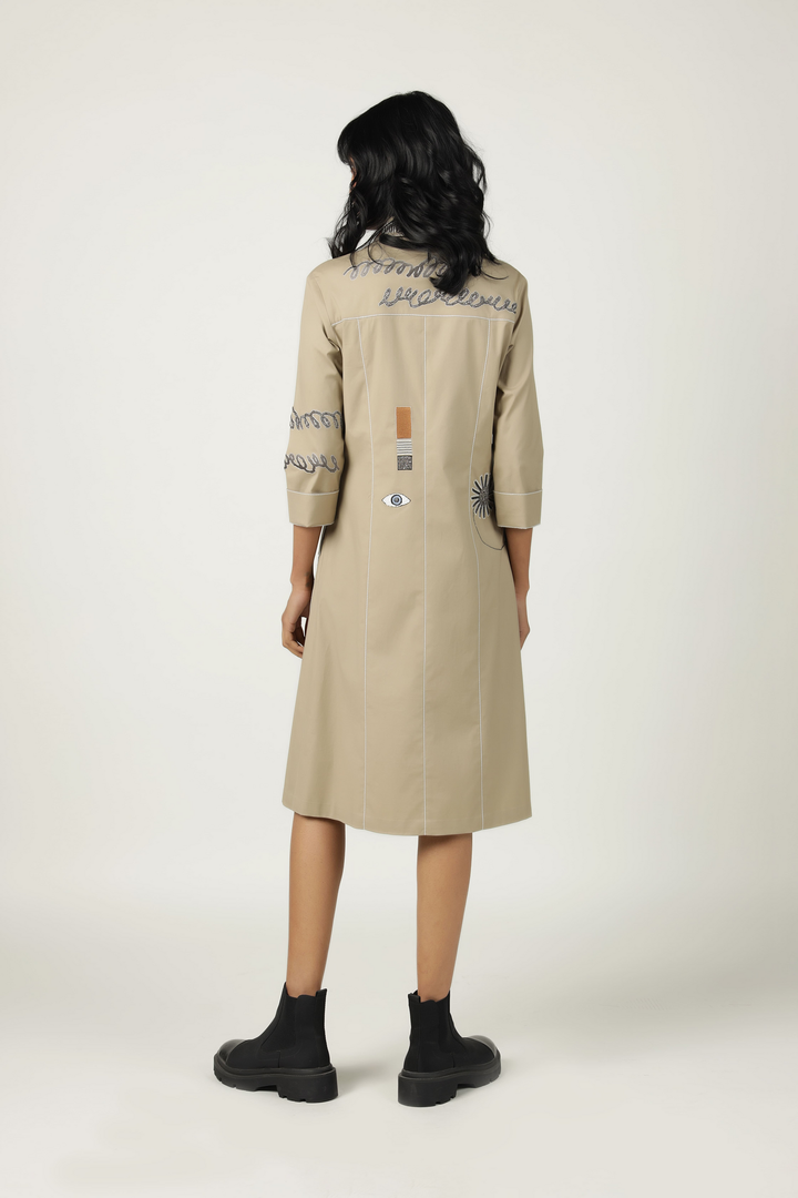Abstract Shapes Pocket Embroidered Long Dress