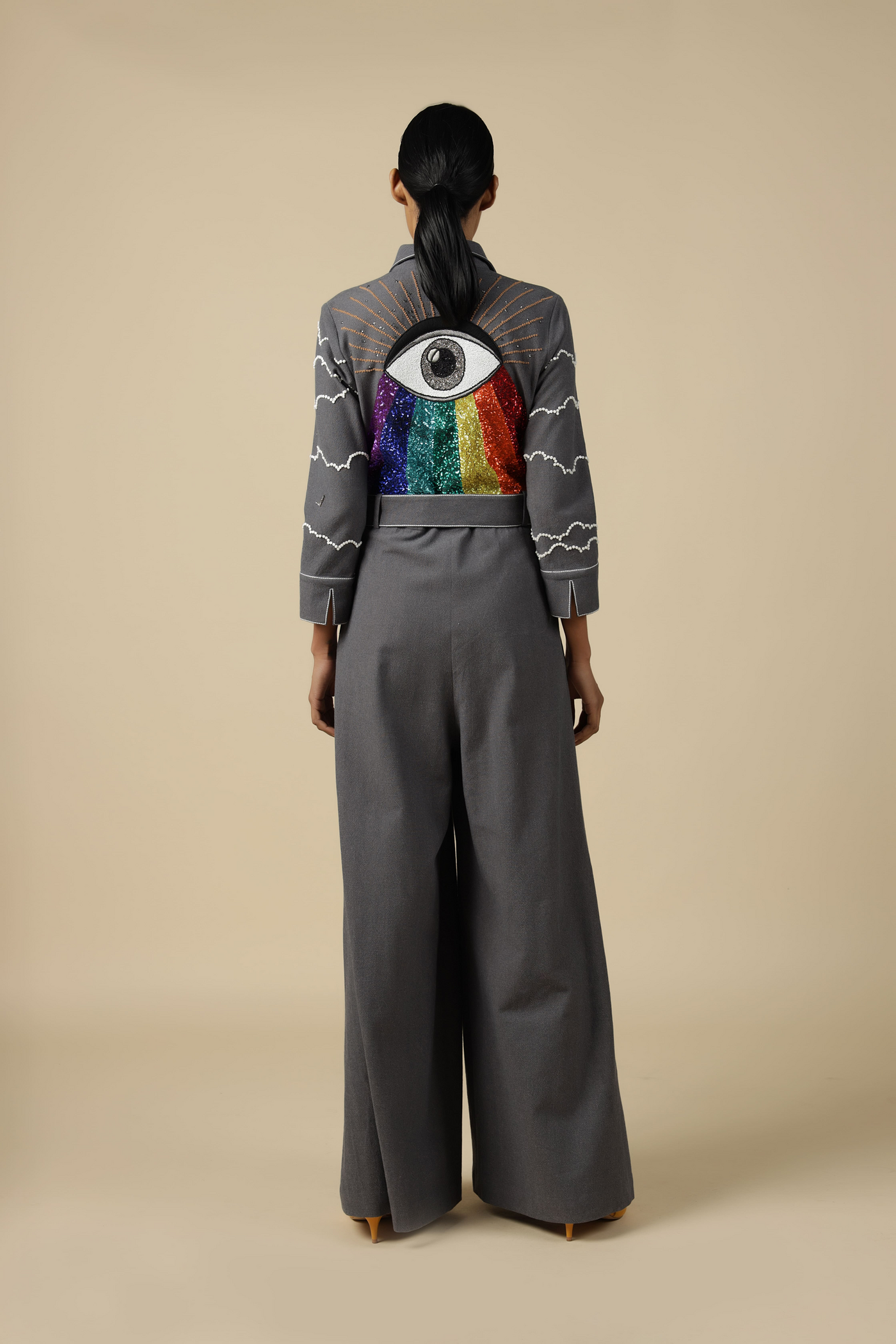 Clouds And Eye Rainbow Jumpsuit With Buckle Belt