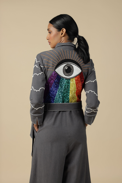 Clouds And Eye Rainbow Jumpsuit With Buckle Belt