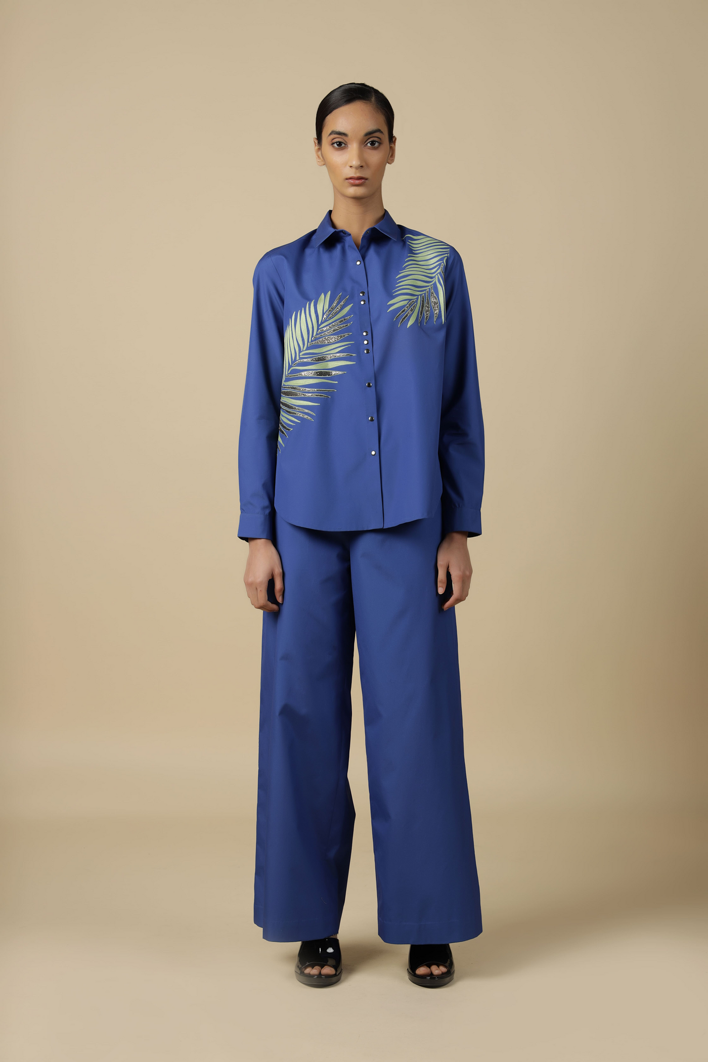 Big Leaf High Low Shirt With Flared Pants