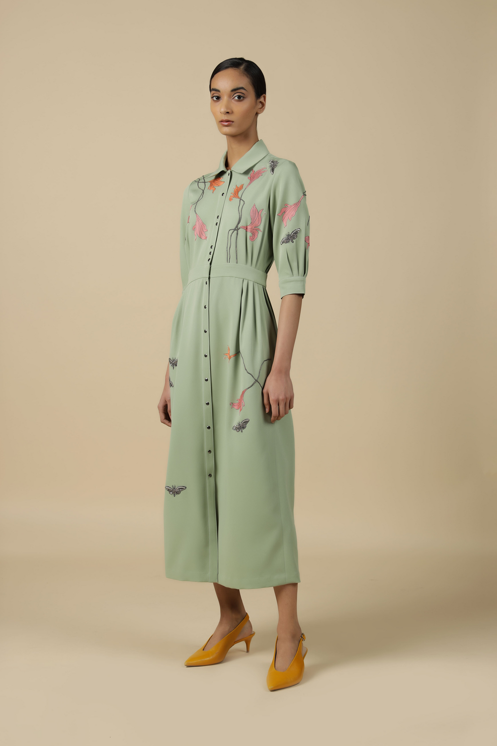 Midsummer Plant Side Pleated Long Dress