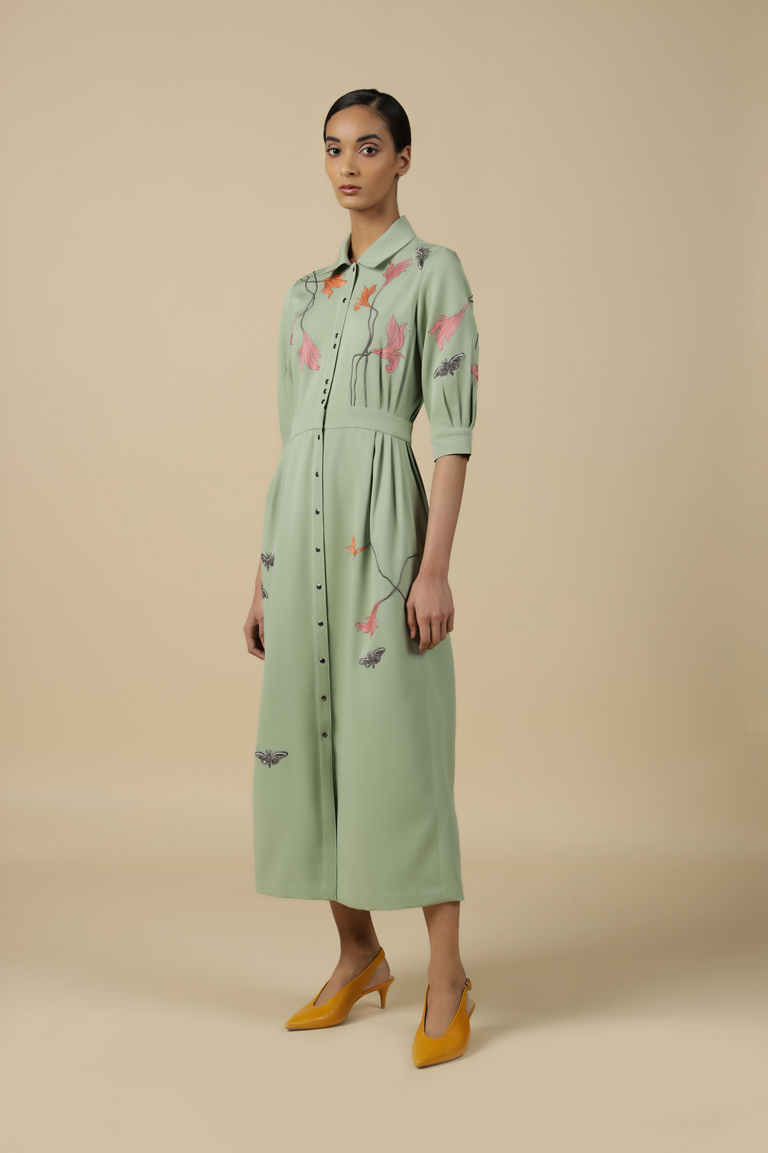 Midsummer Plant Side Pleated Long Dress