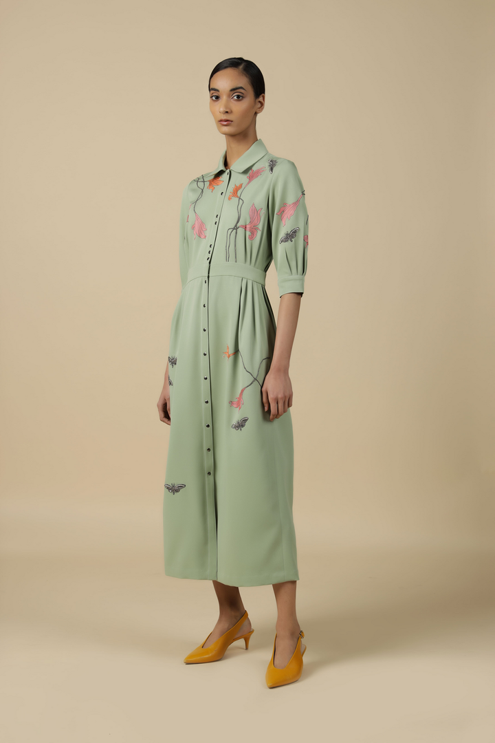 Midsummer Plant Side Pleated Long Dress