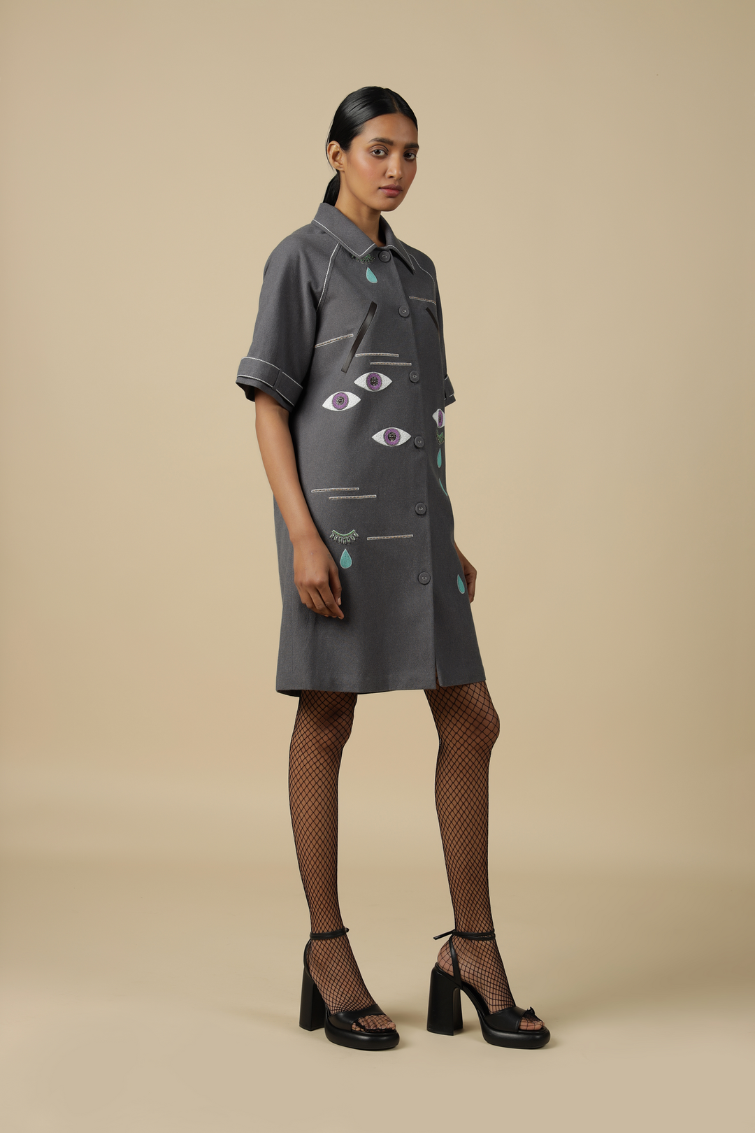 Facial Expression Raglan Sleeve Dress