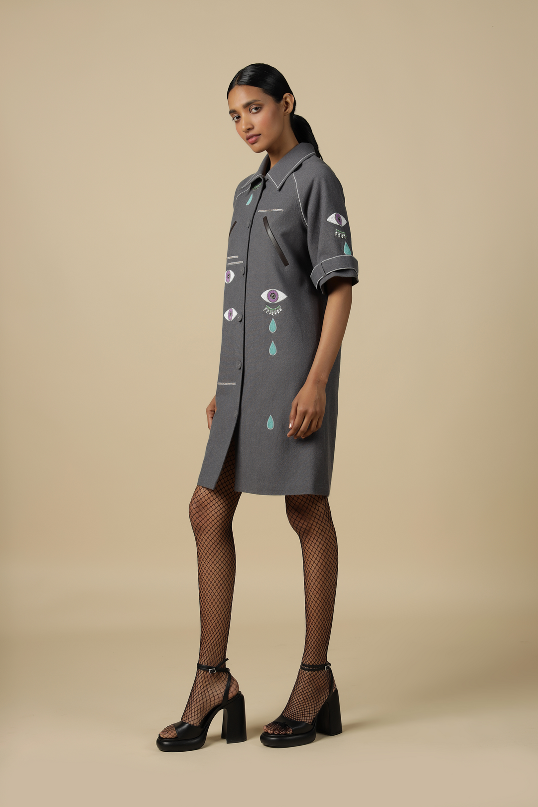 Facial Expression Raglan Sleeve Dress