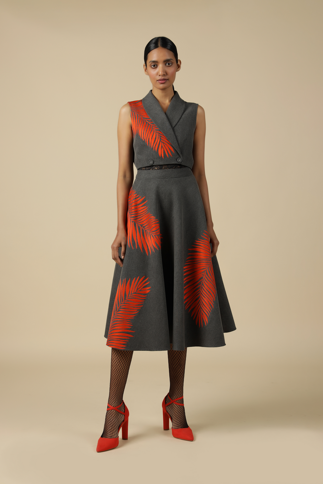 Big Leaf Wrap Crop Top With Circular Skirt