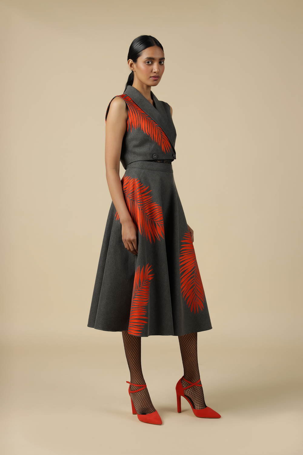 Big Leaf Wrap Crop Top With Circular Skirt