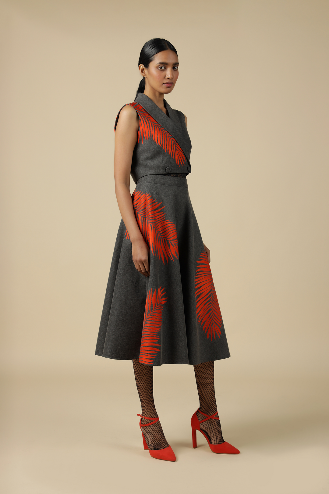 Big Leaf Wrap Crop Top With Circular Skirt