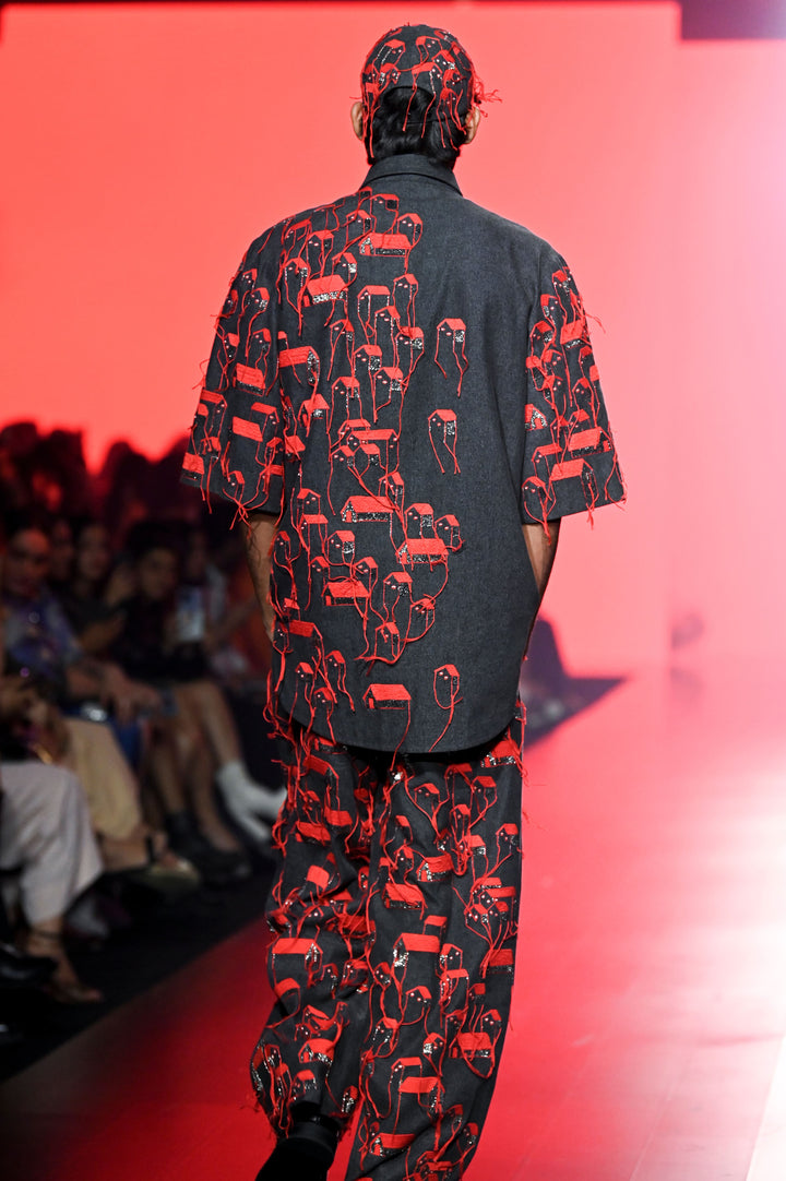Tiny Houses Flap High-Low Oversized Shirt With Pants And Cap