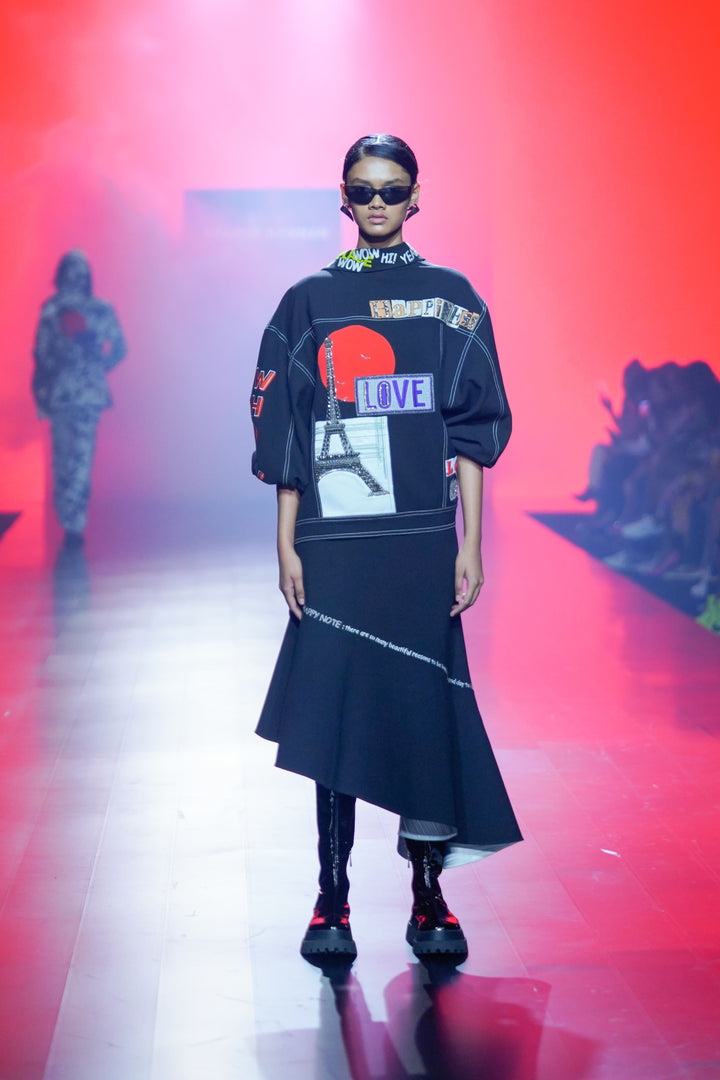 "Good Times Roll" Oversized Jacket And Asymmetric Skirt