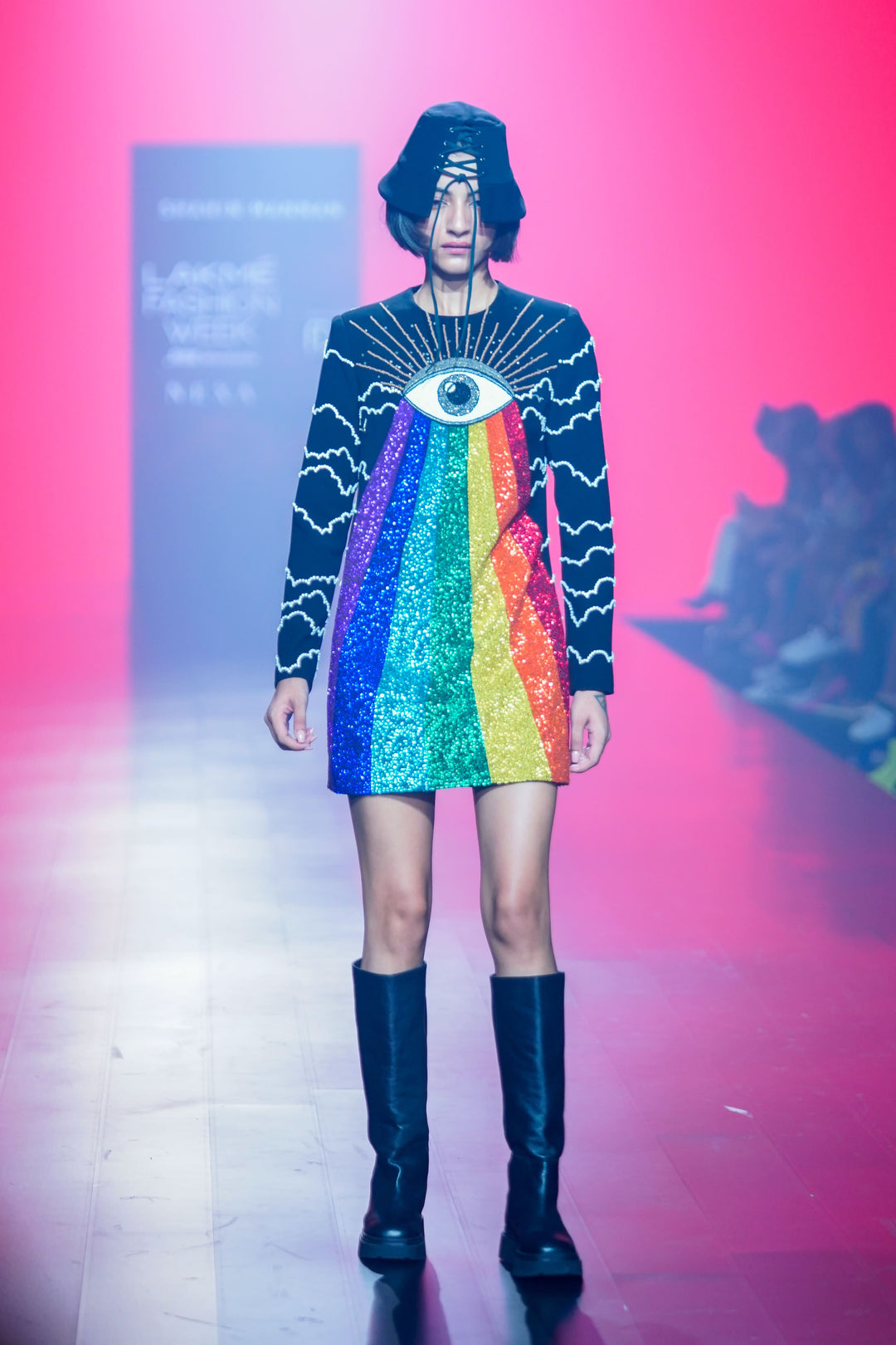 Hat Of "(Clouds And Eye Rainbow Mini Dress)"