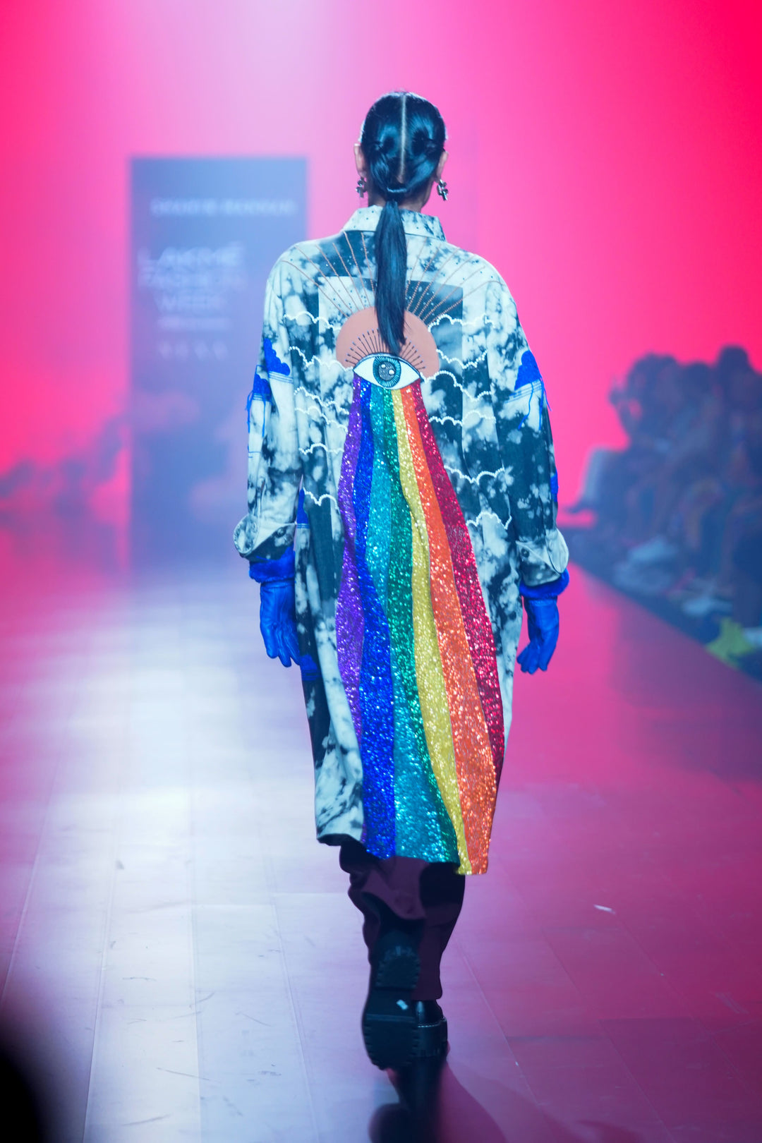 Clouds And Eye Rainbow Front Pleat Dress