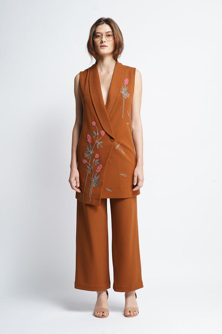 Meadow Plant Overlapped Sleeveless Coat Dress