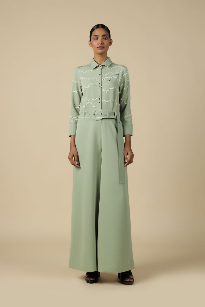 Clouds And Eye Rainbow Jumpsuit With Buckle Belt