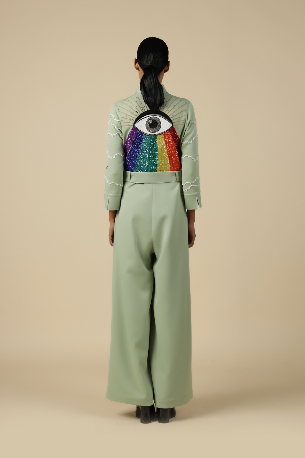 Clouds And Eye Rainbow Jumpsuit With Buckle Belt