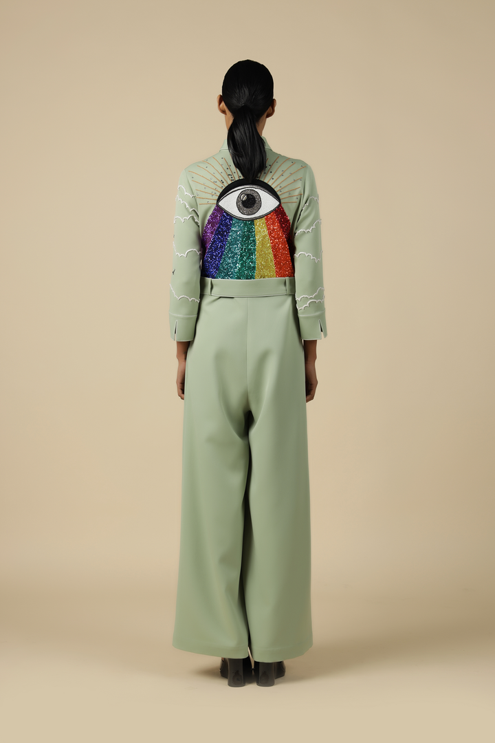 Clouds And Eye Rainbow Jumpsuit With Buckle Belt