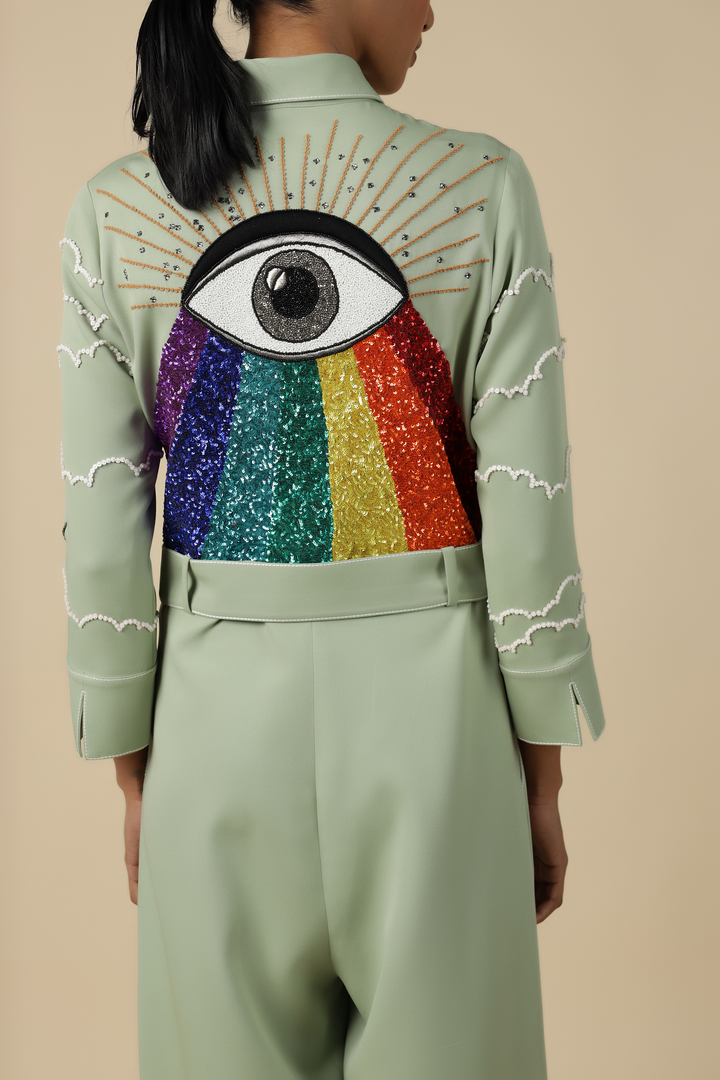 Clouds And Eye Rainbow Jumpsuit With Buckle Belt