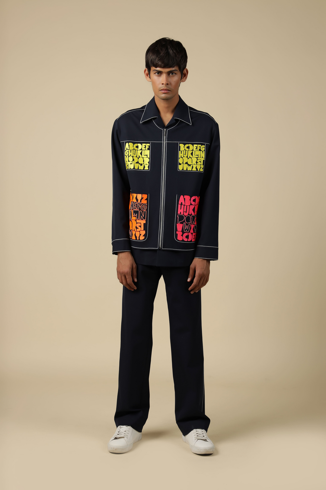 Straight Pants Of "(Pocket Embroidered Jacket )"