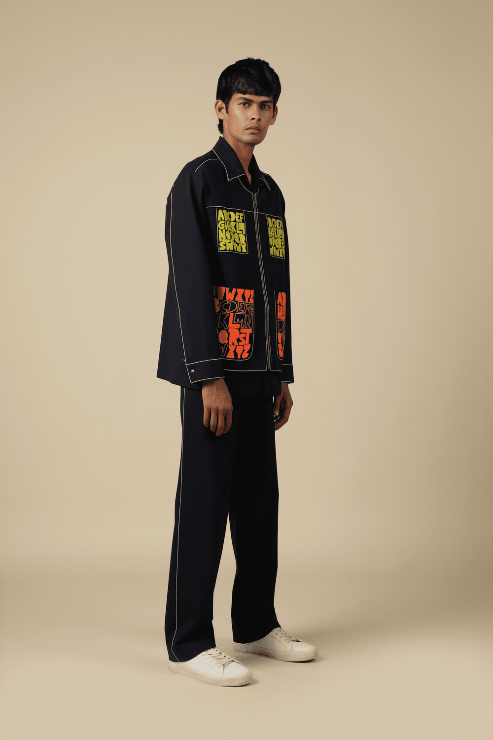 Pocket Embroidered Jacket With Straight Pants