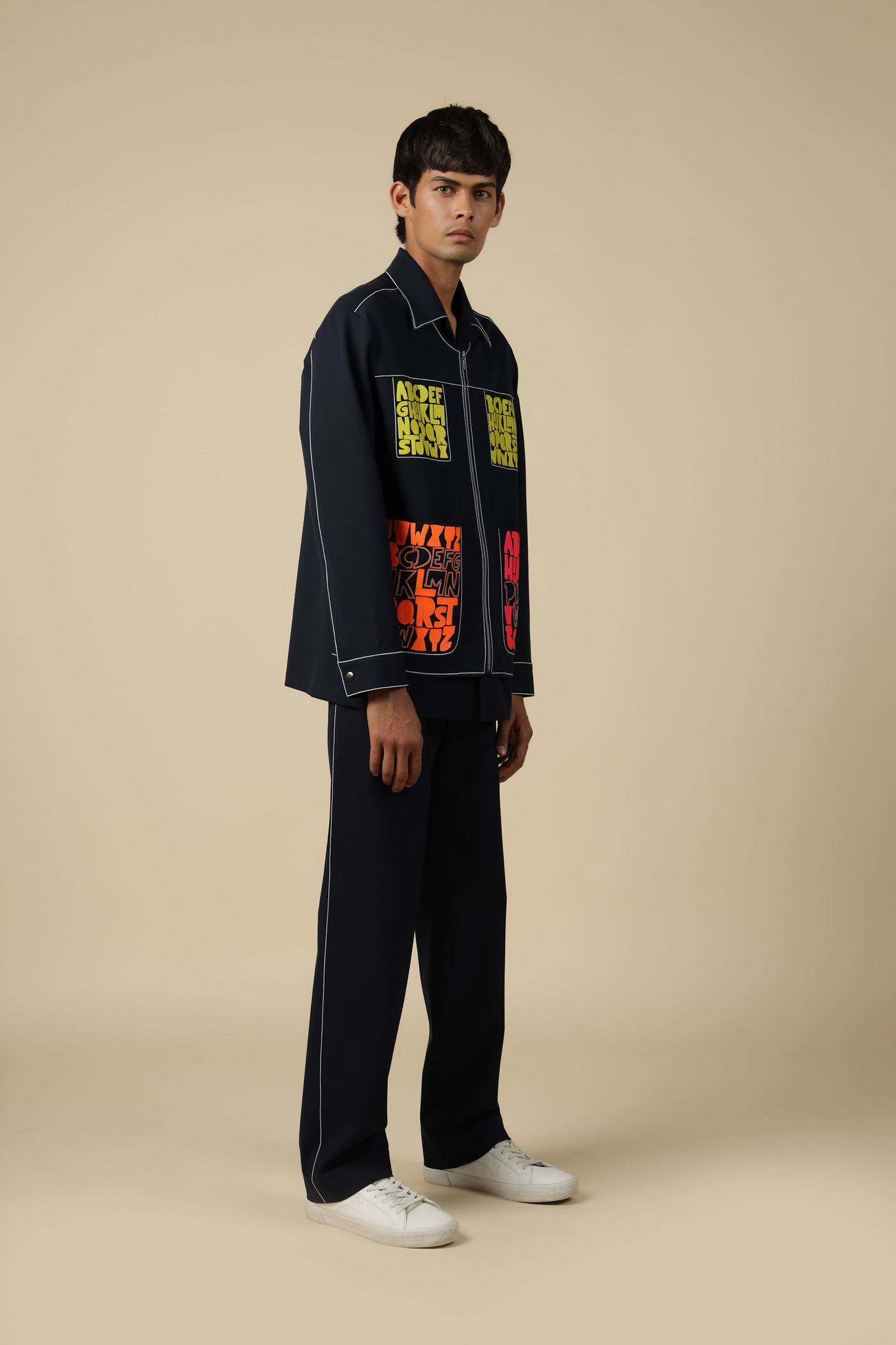 Straight Pants Of "(Pocket Embroidered Jacket )"
