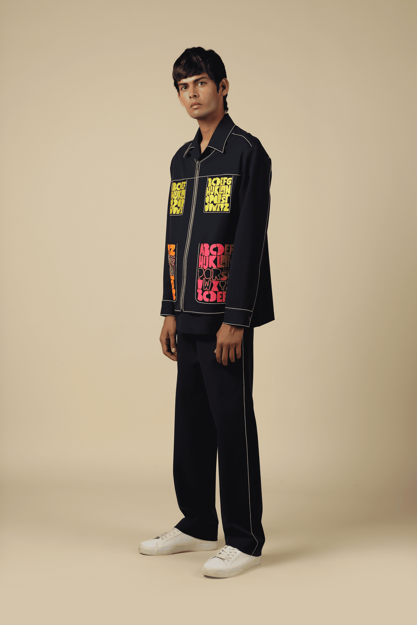 Pocket Embroidered Jacket With Straight Pants
