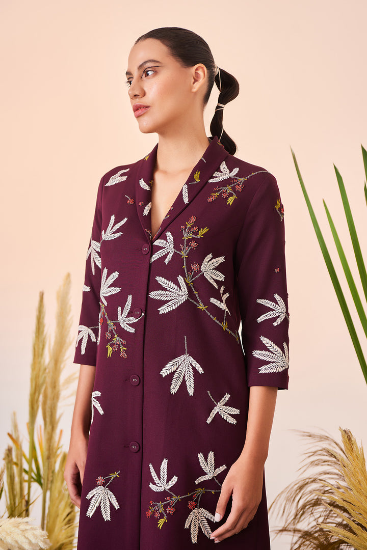 Tiny Branches Shawl Collar Long Dress