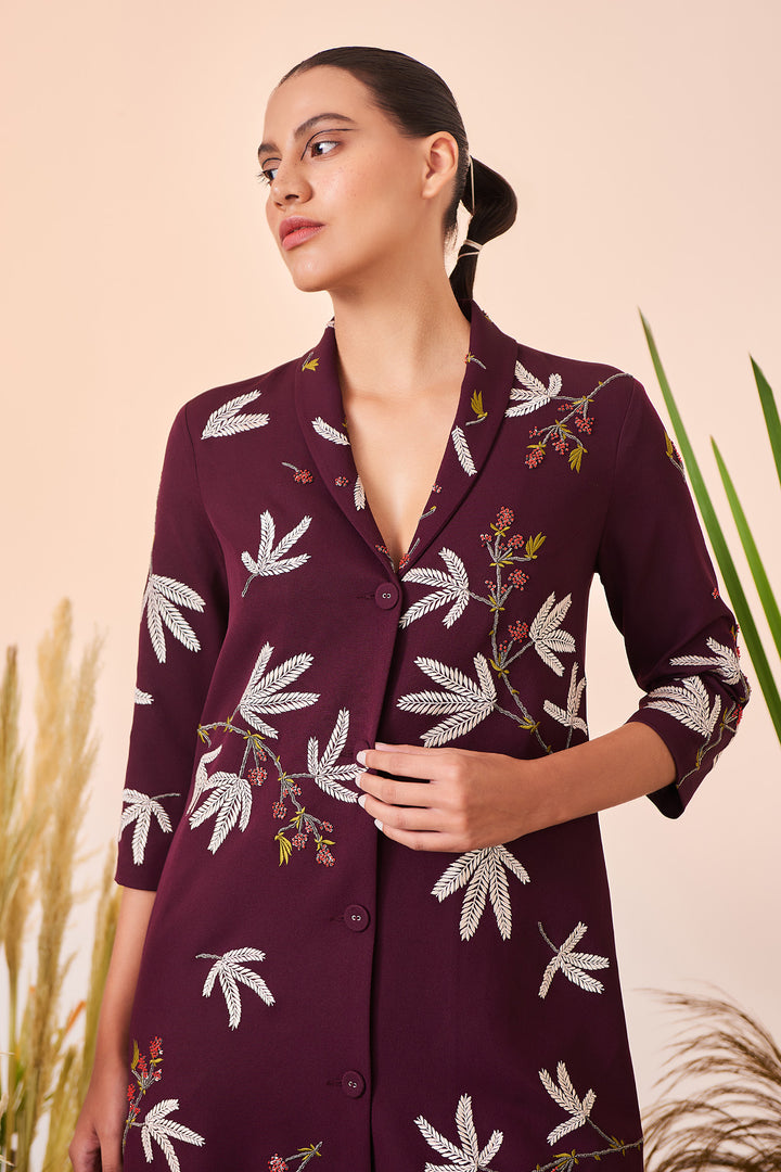 Tiny Branches Shawl Collar Long Dress