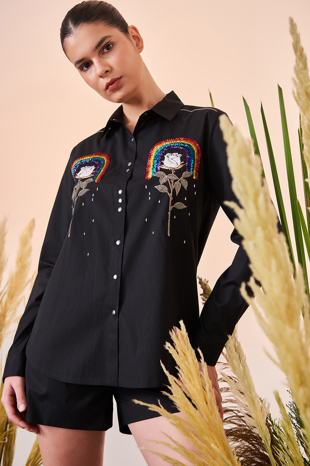 Rainbow And Rose High Low Shirt