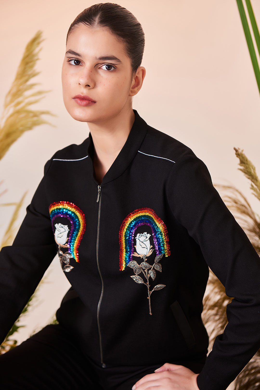 Rainbow And Rose Bomber Jacket