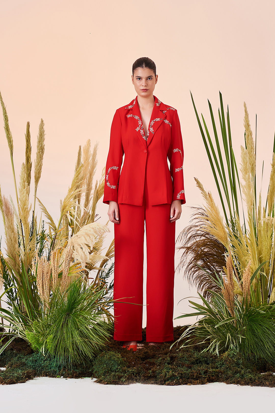 Love Circle Nipped Waist Coat And Straight Pant