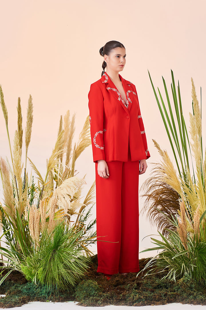 Love Circle Nipped Waist Coat And Straight Pant