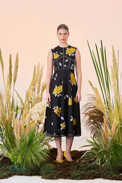 Blooming Flower Corset Midi Dress